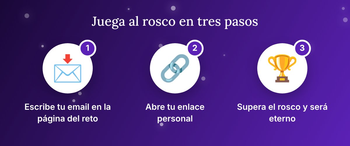 Tres pasos para jugar al rosco de los regalos: escribe tu email, abre tu enlace personal y supera el rosco