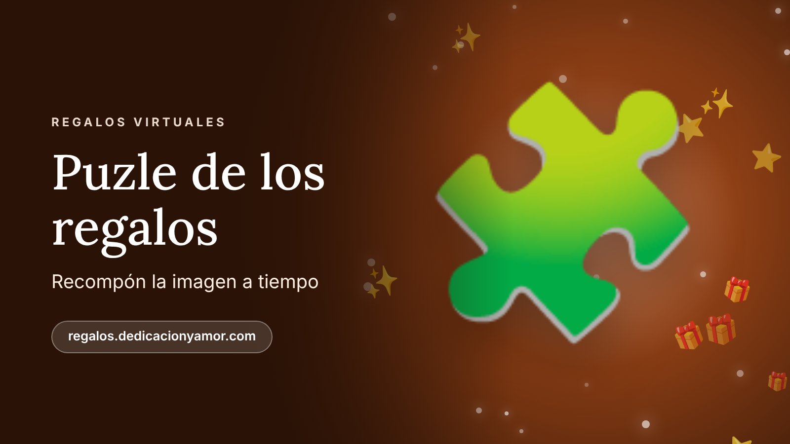 Ilustración de una pieza de puzle sobre fondo naranja, el reto Puzle de los regalos de regalos.dedicacionyamor.com
