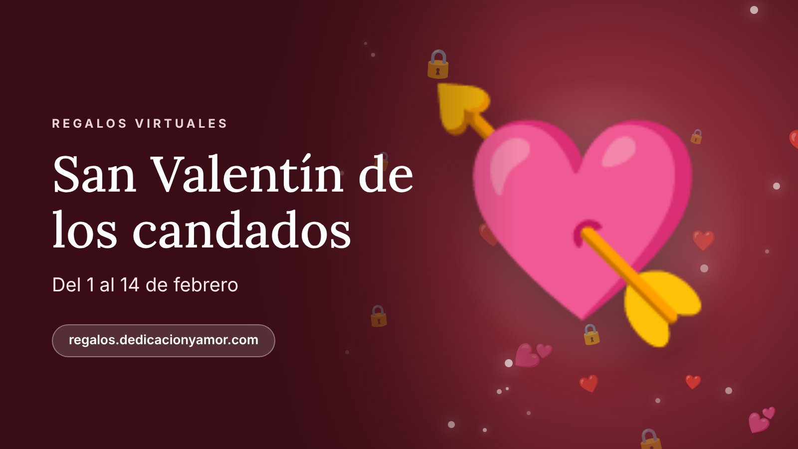 Ilustración de un candado dorado con un corazón sobre fondo rojo, el reto San Valentín de los candados de regalos.dedicacionyamor.com